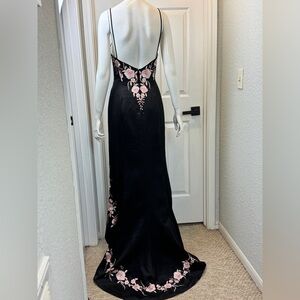 Tiffany Vintage Enchanted Designs Black Gown with Pink Floral Accents Size 12